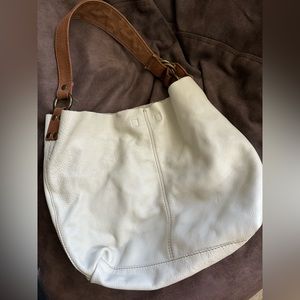 Lucky Brand Cream White Leather Tote Bag EUC